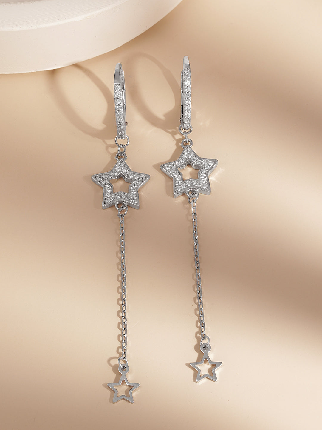 925 Fine Silver Star Chain Drop Earrings Length-7 cm : Width-1.2 cm