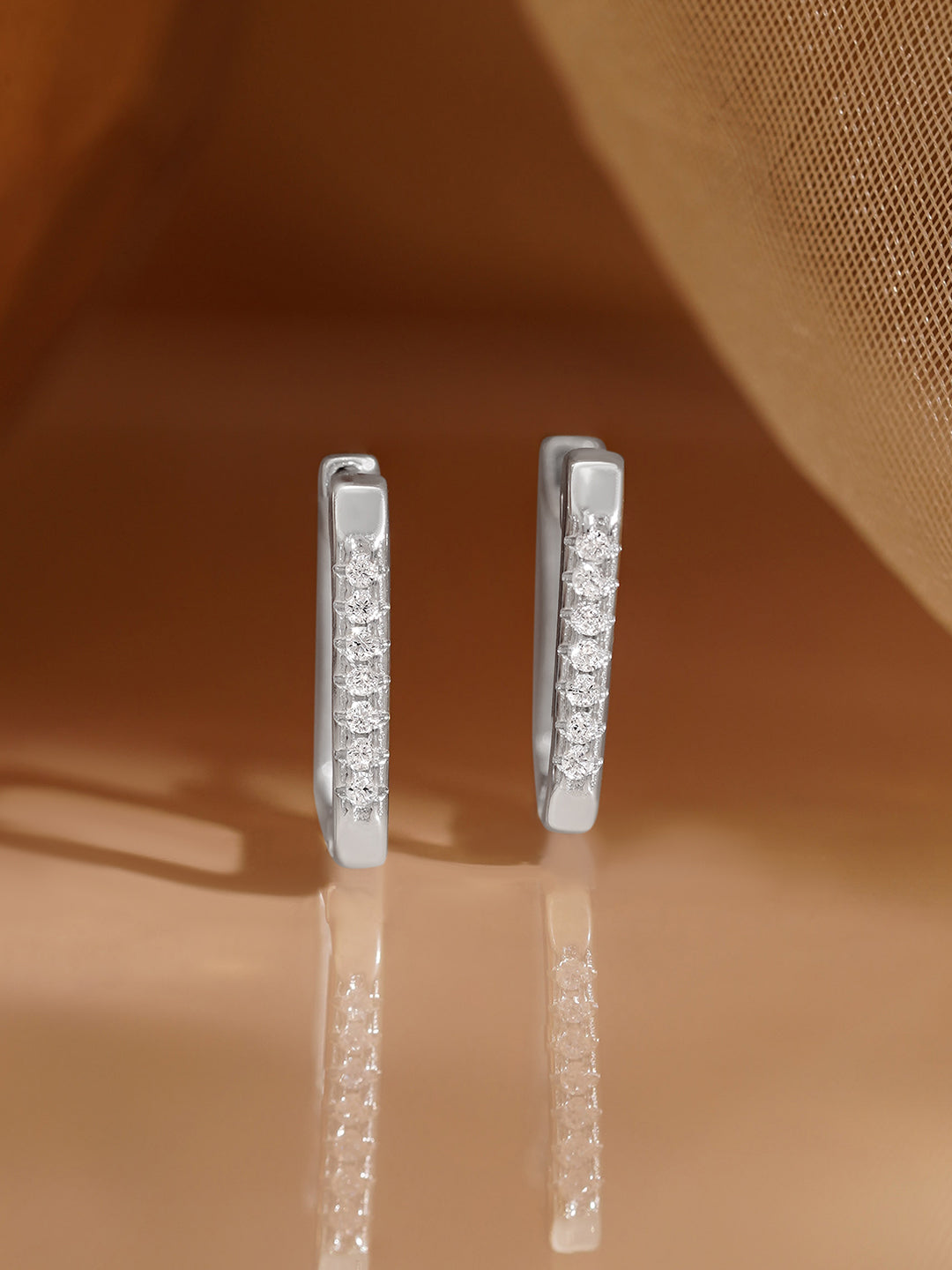 925 Fine Silver Zirconia Bar Hoop Earrings Length-1.5 cm : Width-0.2 cm