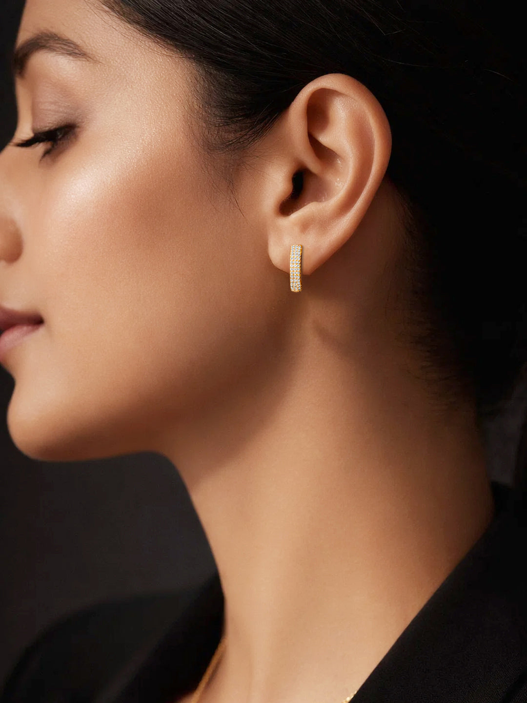 925 Fine Silver Pave Crystal Half Hoop Studs Length-2 cm : Width-0.5 cm
