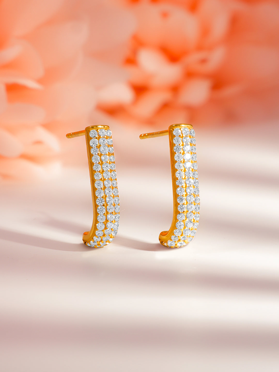 925 Fine Silver Pave Crystal Half Hoop Studs Length-2 cm : Width-0.5 cm