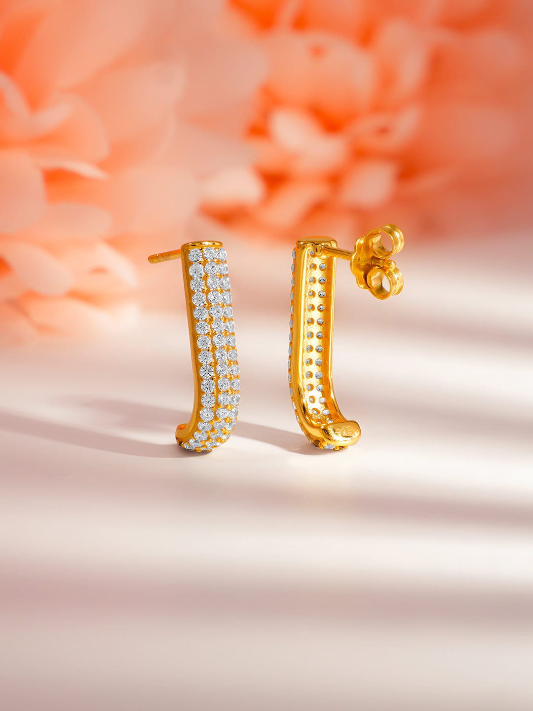 925 Fine Silver Pave Crystal Half Hoop Studs Length-2 cm : Width-0.5 cm