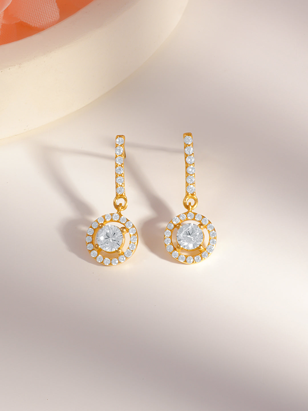 925 Fine Silver Solitaire Halo Drop Earrings Length-2.5 cm : Width-1 cm