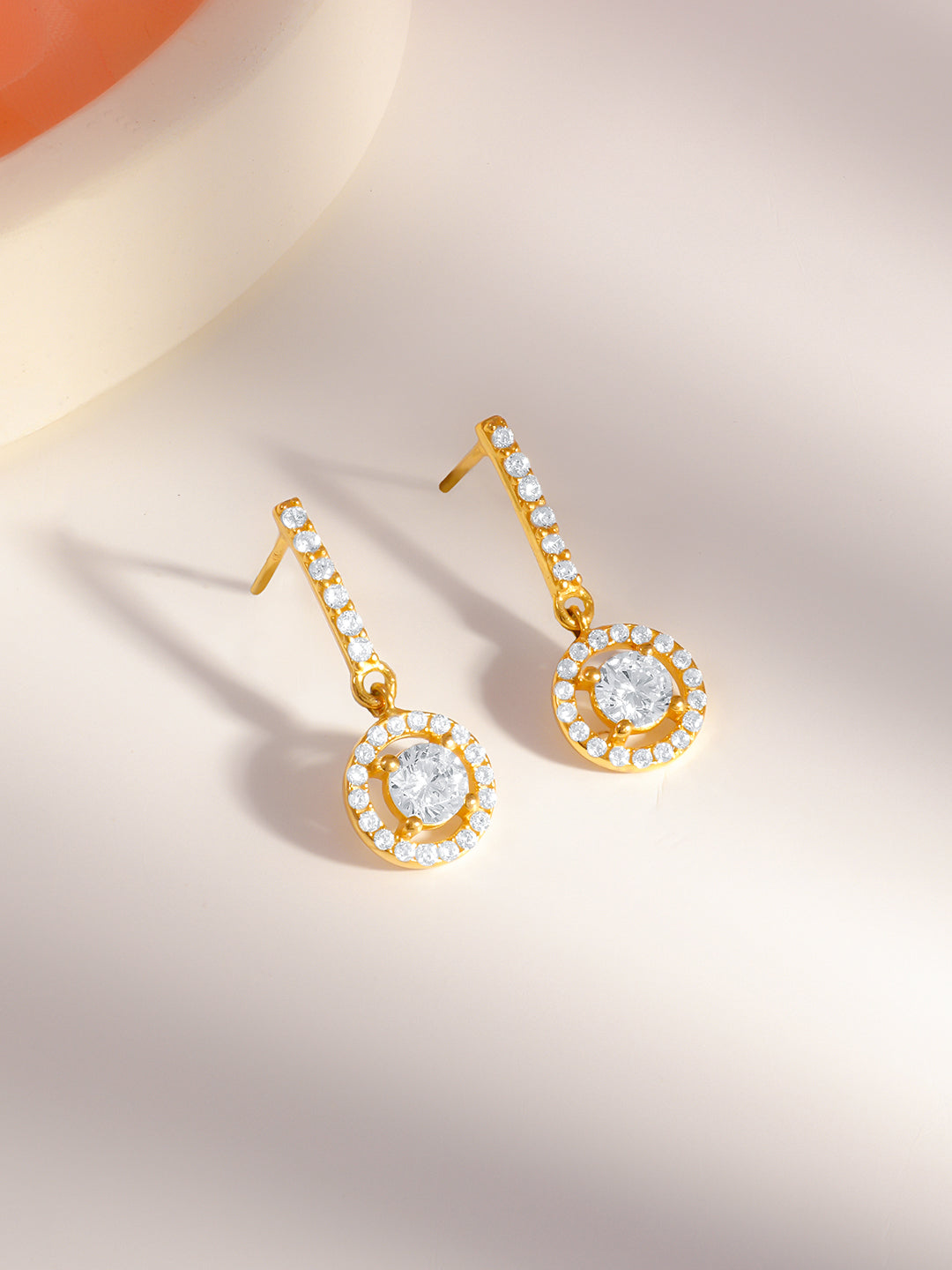 925 Fine Silver Solitaire Halo Drop Earrings Length-2.5 cm : Width-1 cm
