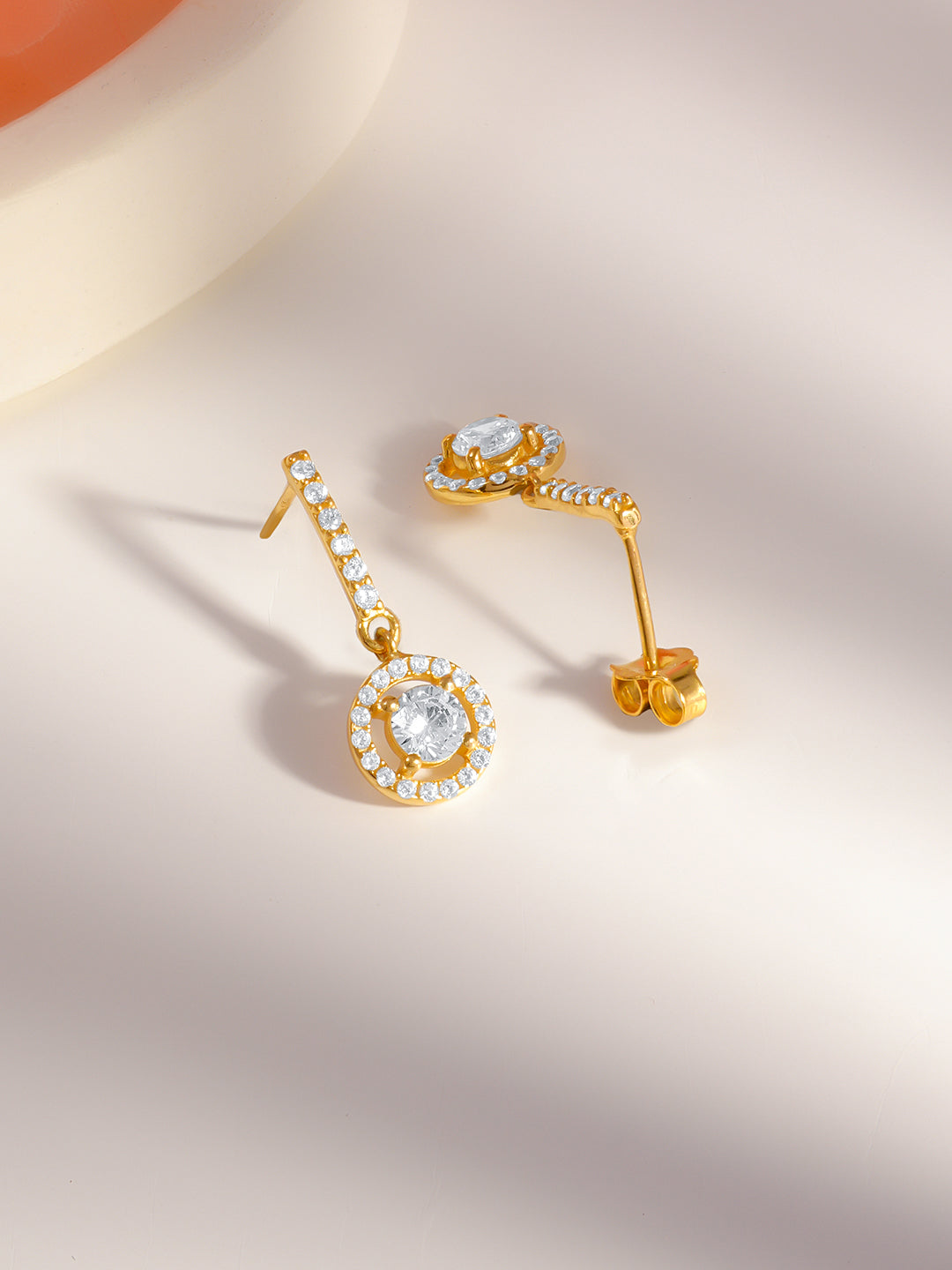 925 Fine Silver Solitaire Halo Drop Earrings Length-2.5 cm : Width-1 cm