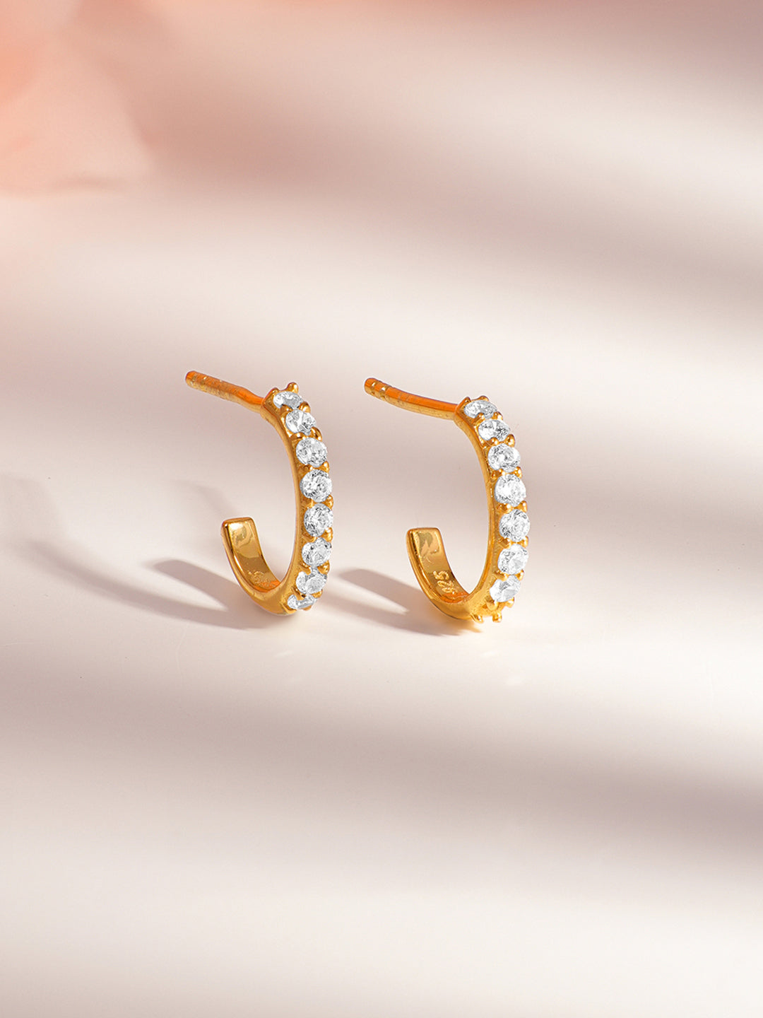 925 Fine Silver Crystal Half Hoop Earrings Length-1 cm : Width-0.2 cm