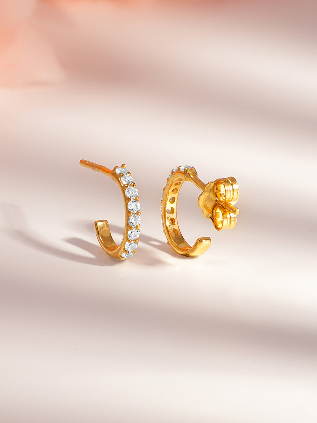 925 Fine Silver Crystal Half Hoop Earrings Length-1 cm : Width-0.2 cm