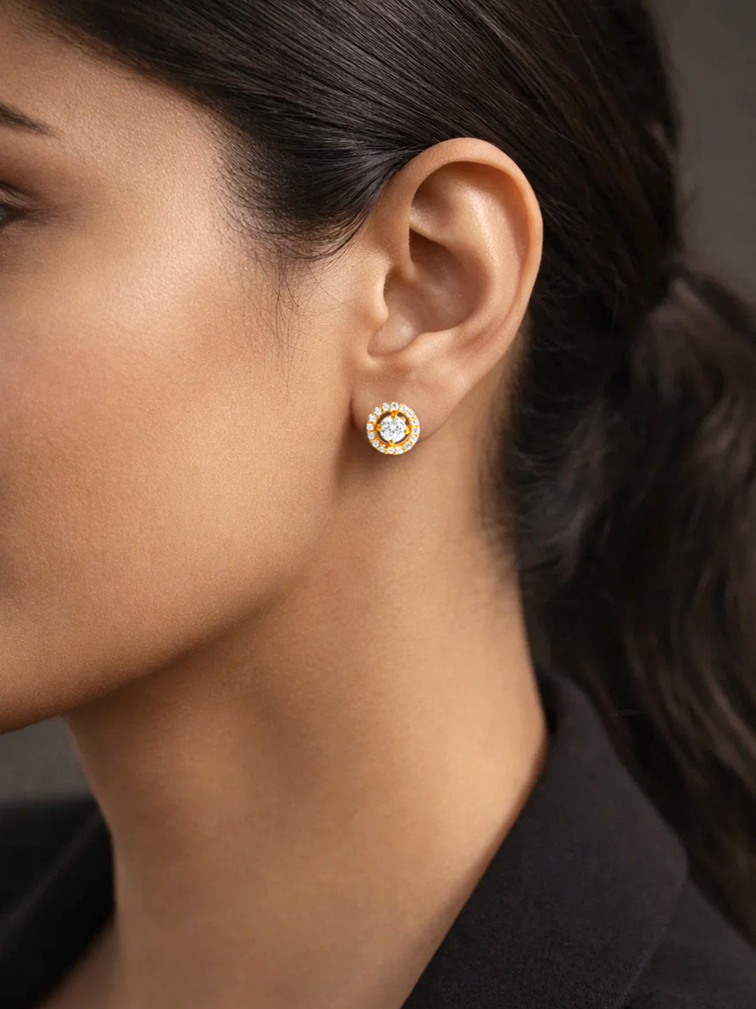 925 Silver Diamond Halo Stud Earrings フリーサイズ