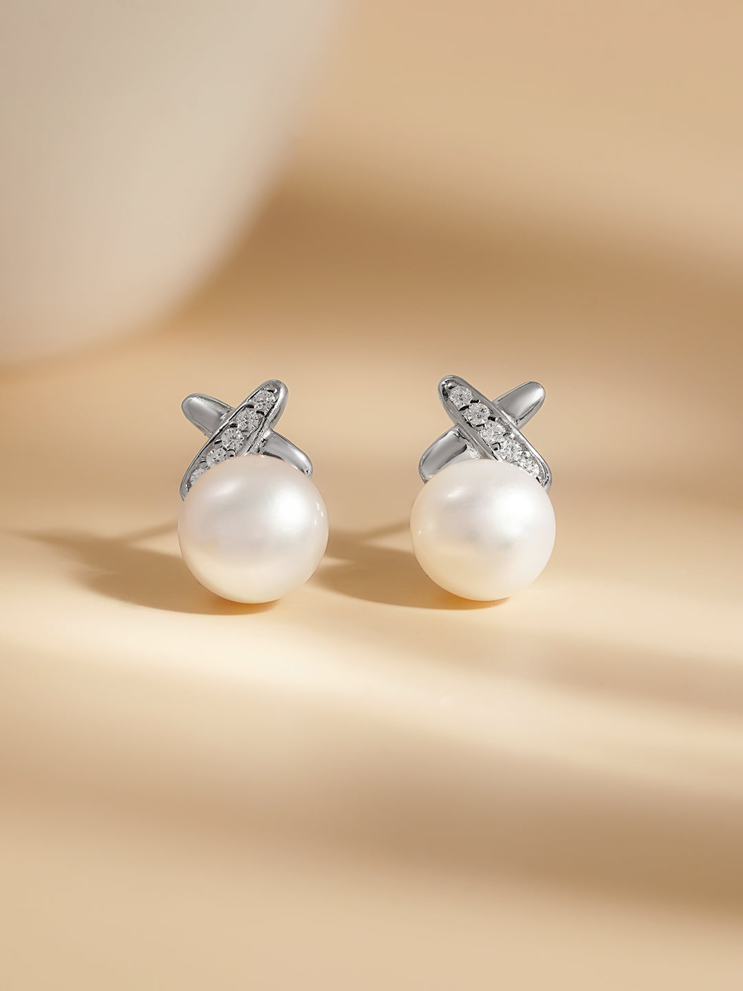925 Fine Silver Pearl Glow Stud Earrings Length-1 cm : Width-0.5 cm