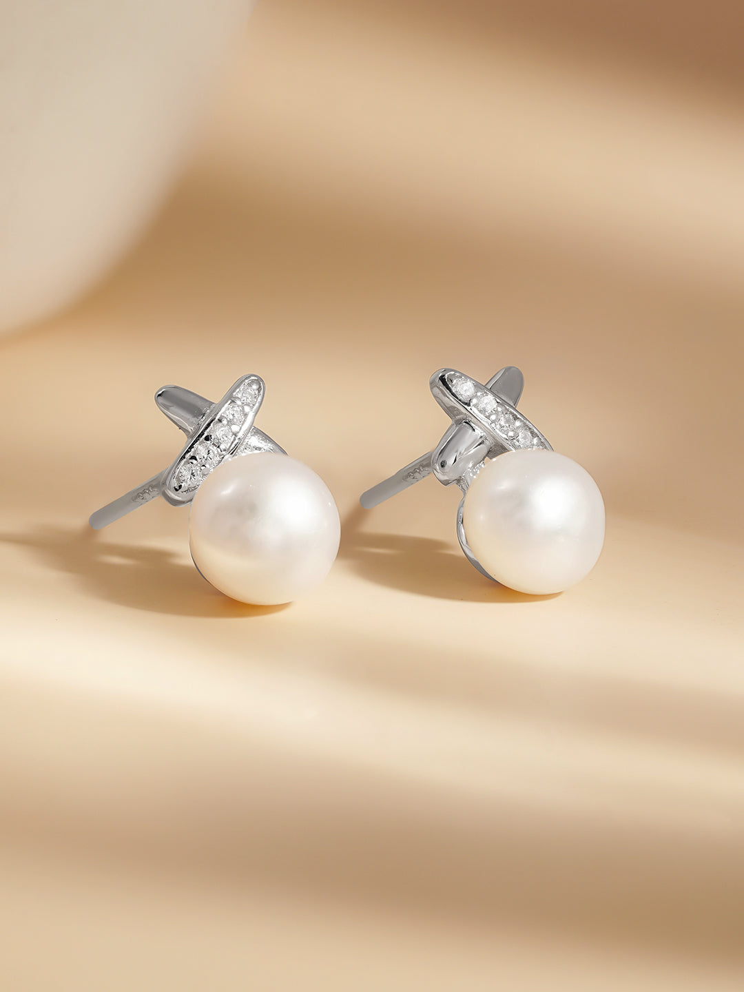 925 Fine Silver Pearl Glow Stud Earrings Length-1 cm : Width-0.5 cm
