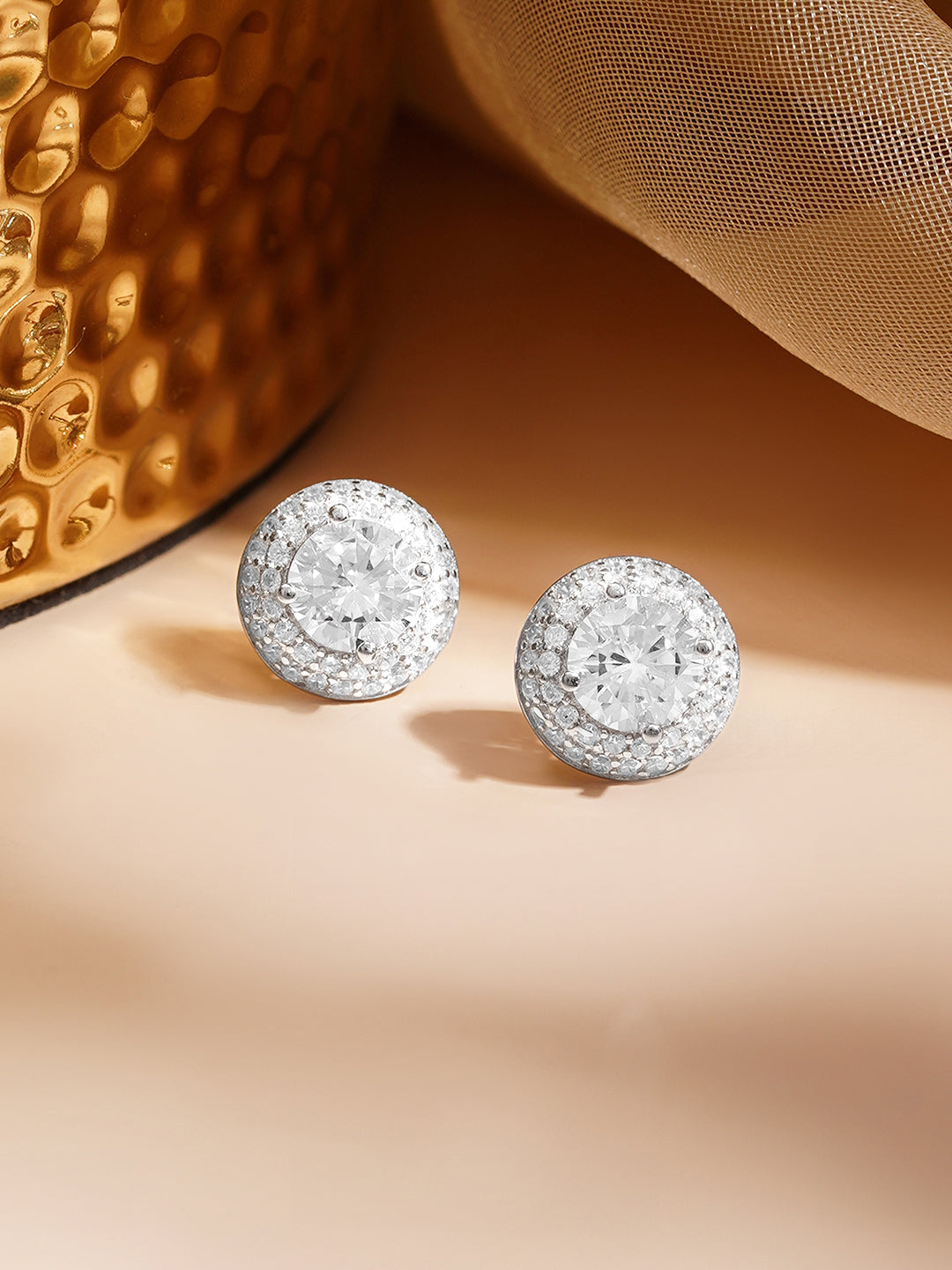 925 Fine Silver Solitaire Zirconia Statement Stud Earrings Length-1 cm : Width-1 cm
