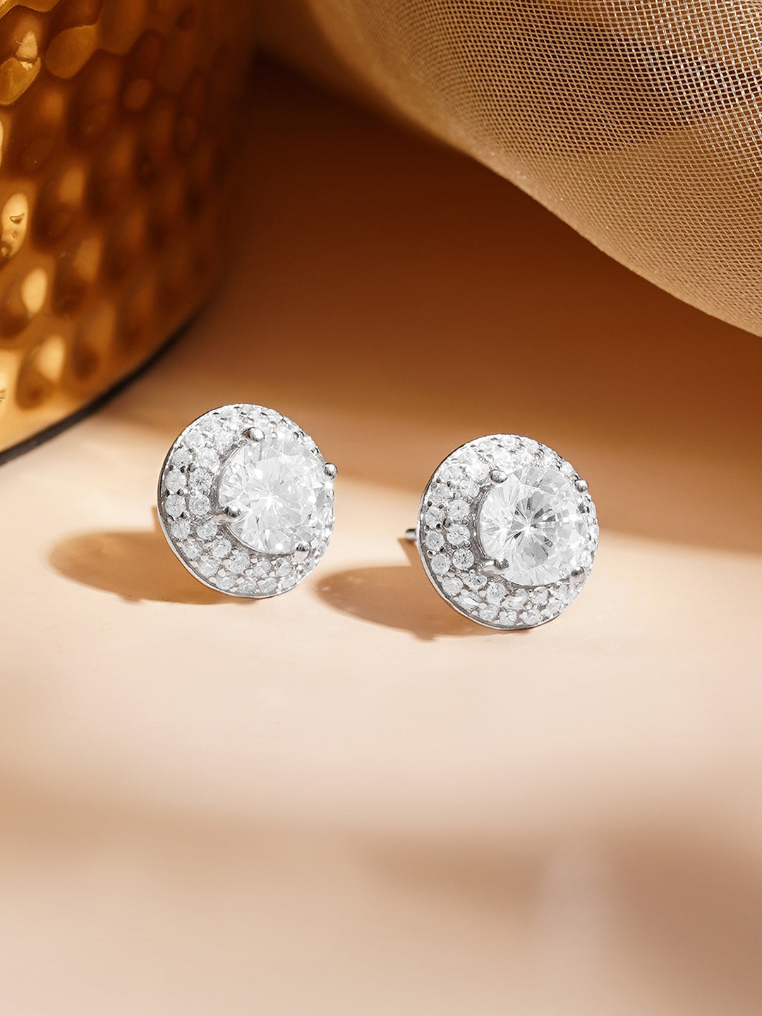 925 Fine Silver Solitaire Zirconia Statement Stud Earrings Length-1 cm : Width-1 cm
