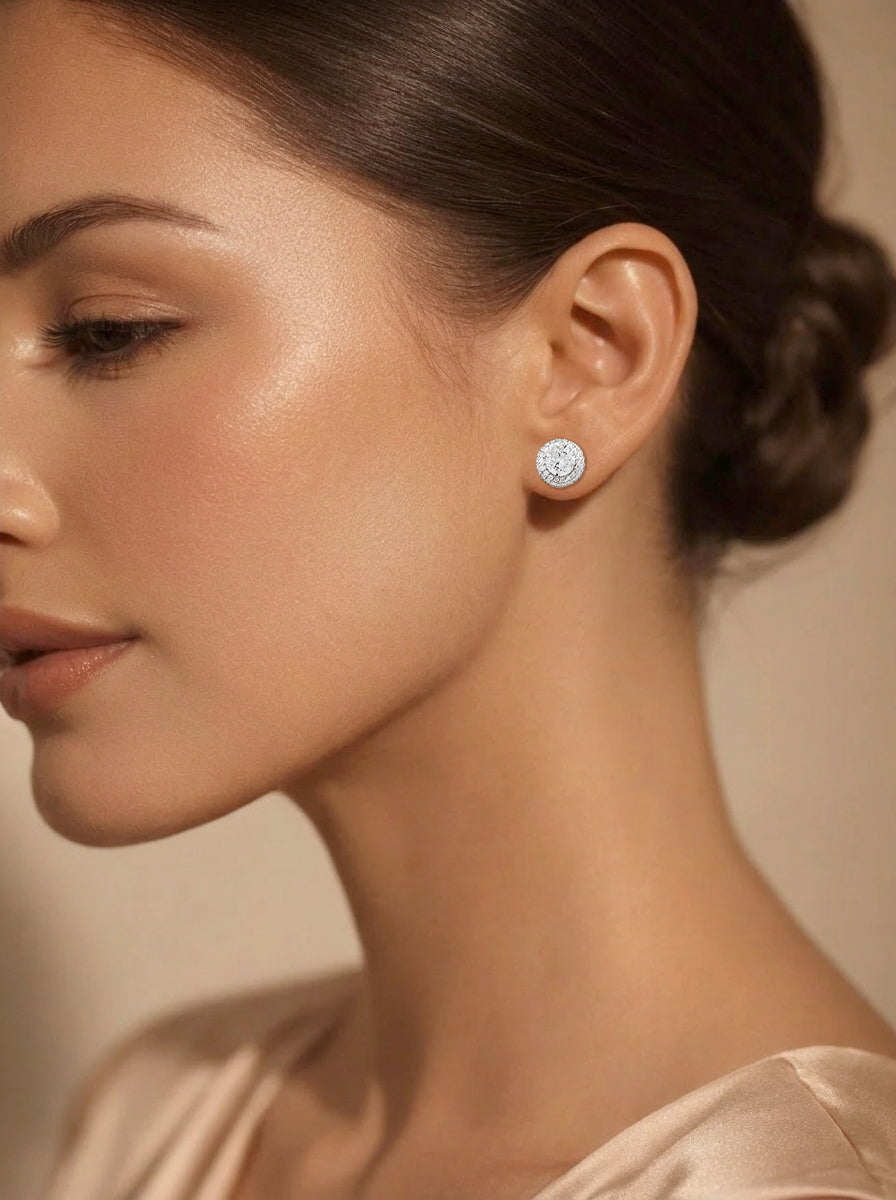 925 Fine Silver Solitaire Zirconia Statement Stud Earrings Length-1 cm : Width-1 cm