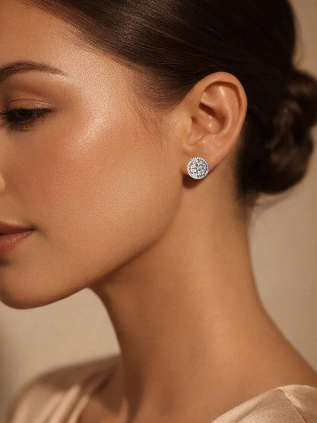 925 Fine Silver Crystal Zirconia Halo Stud Earrings Length-1.2 cm : Width-1 cm