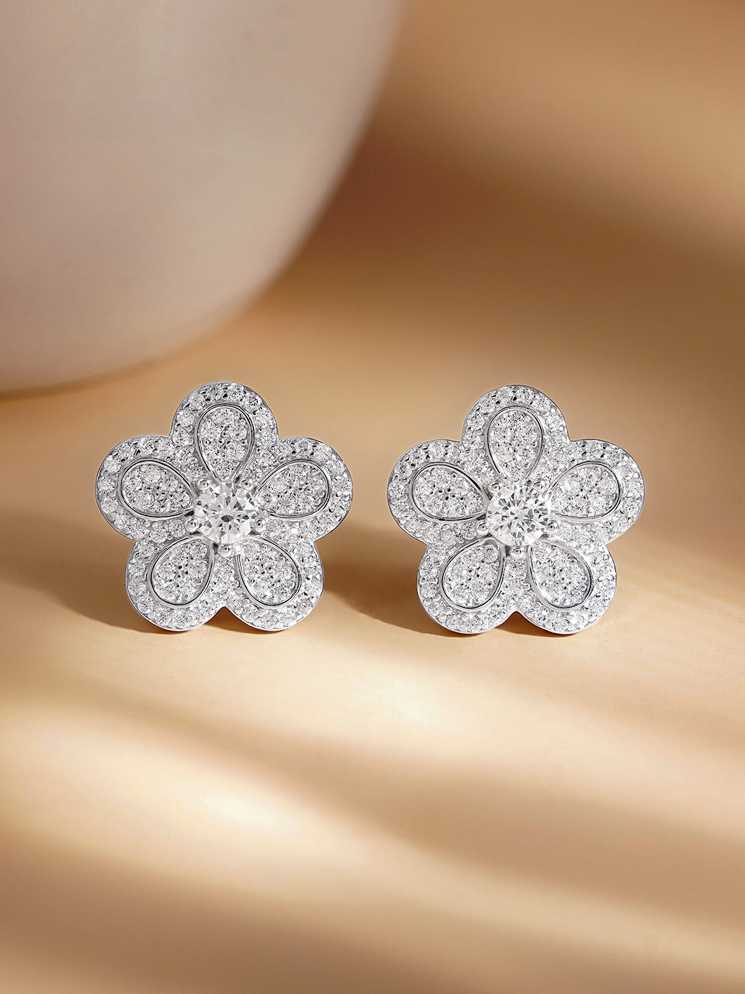 925 Fine Silver Blooming Crystal Stud Earrings Length-1.5 cm : Width-1.5 cm