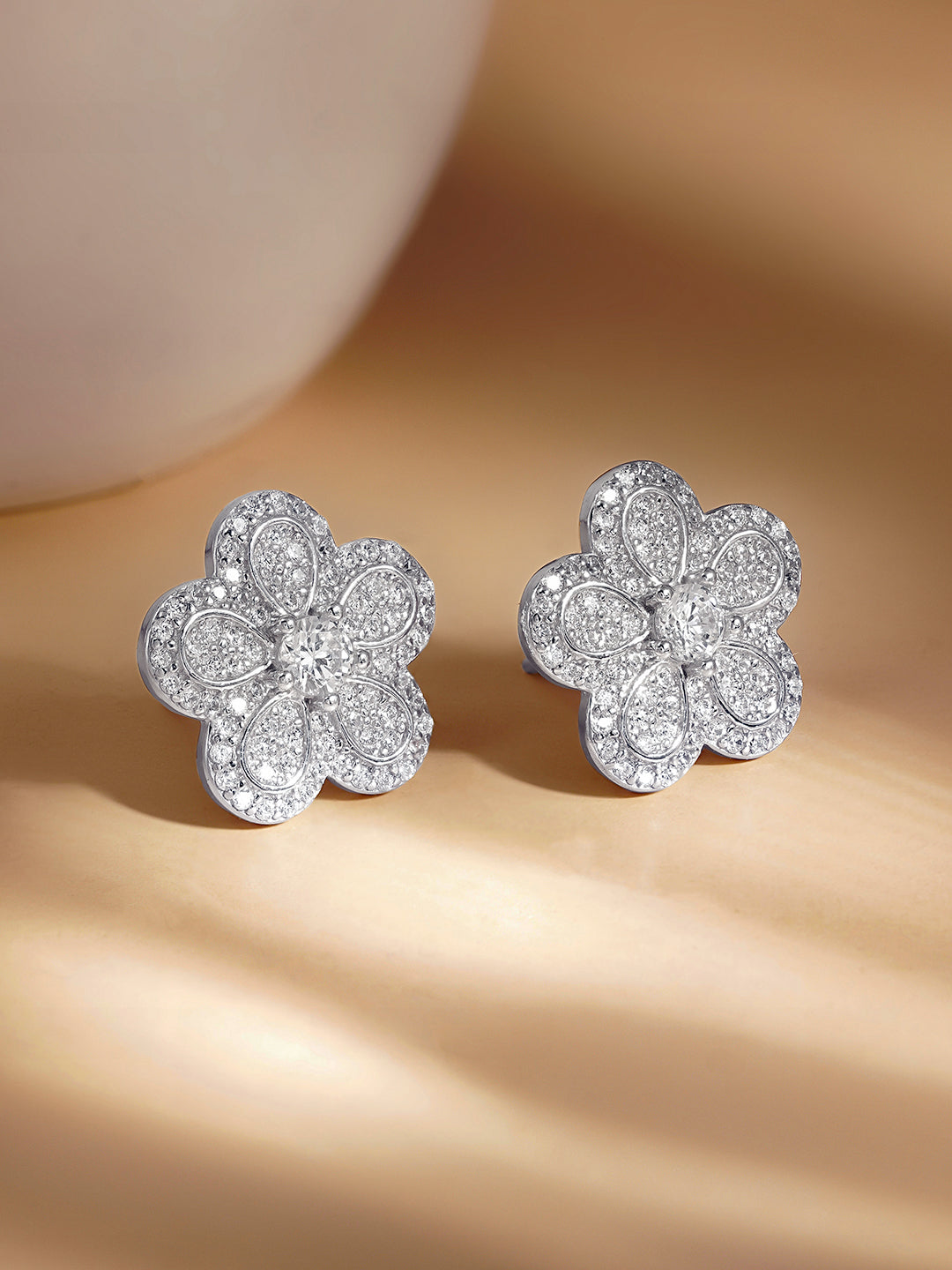 925 Fine Silver Blooming Crystal Stud Earrings Length-1.5 cm : Width-1.5 cm