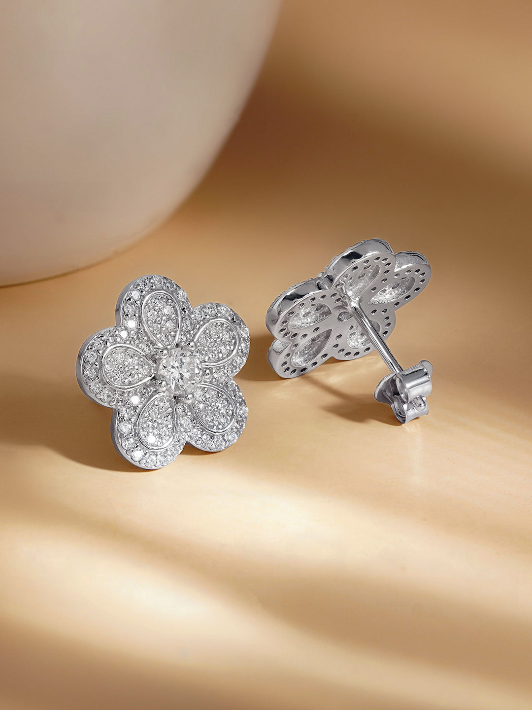925 Fine Silver Blooming Crystal Stud Earrings Length-1.5 cm : Width-1.5 cm