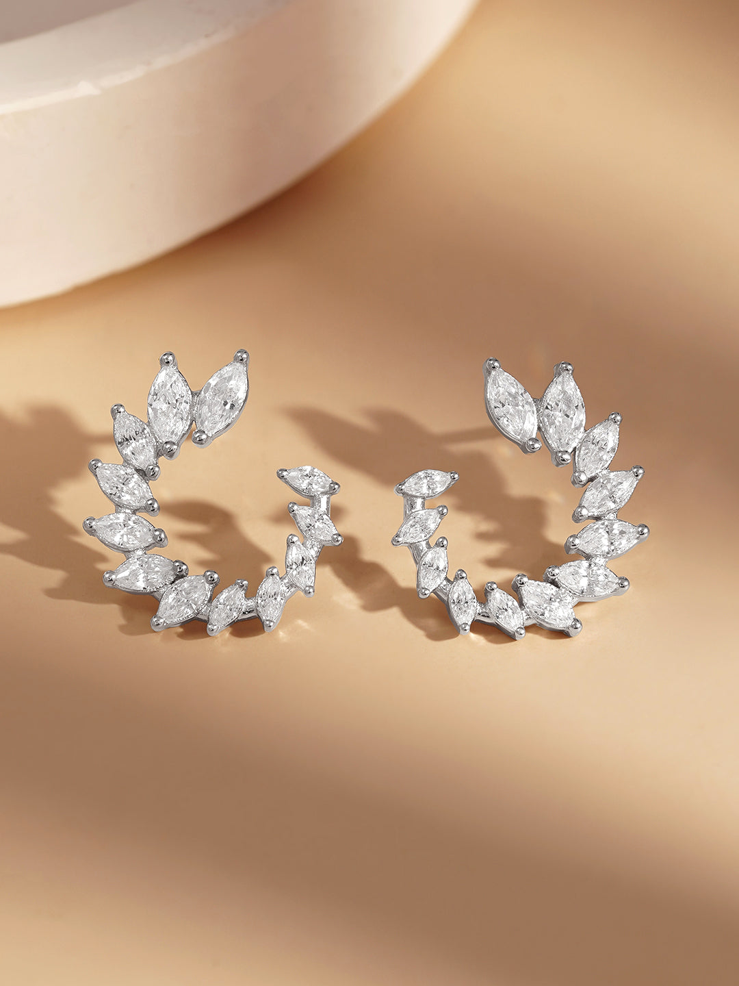925 Fine Silver Crystal Vine Statement Earrings Length-2 cm : Width-1.5 cm