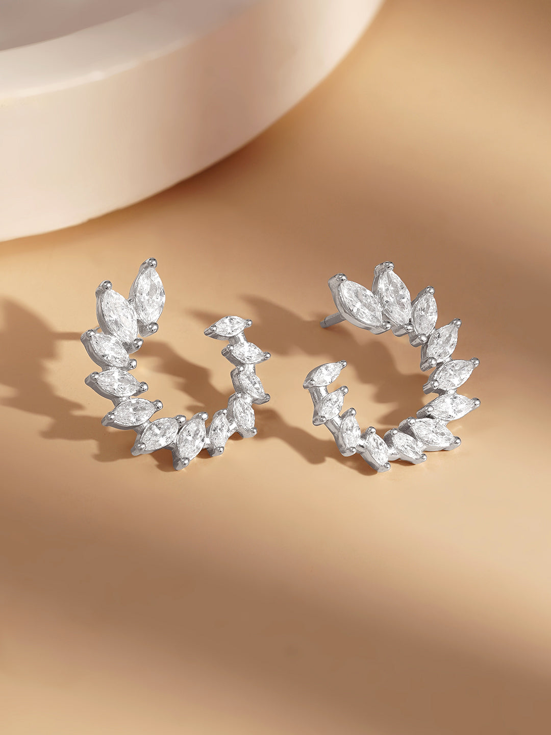 925 Fine Silver Crystal Vine Statement Earrings Length-2 cm : Width-1.5 cm