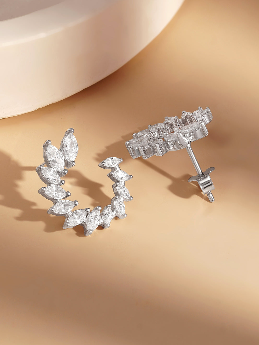 925 Fine Silver Crystal Vine Statement Earrings Length-2 cm : Width-1.5 cm
