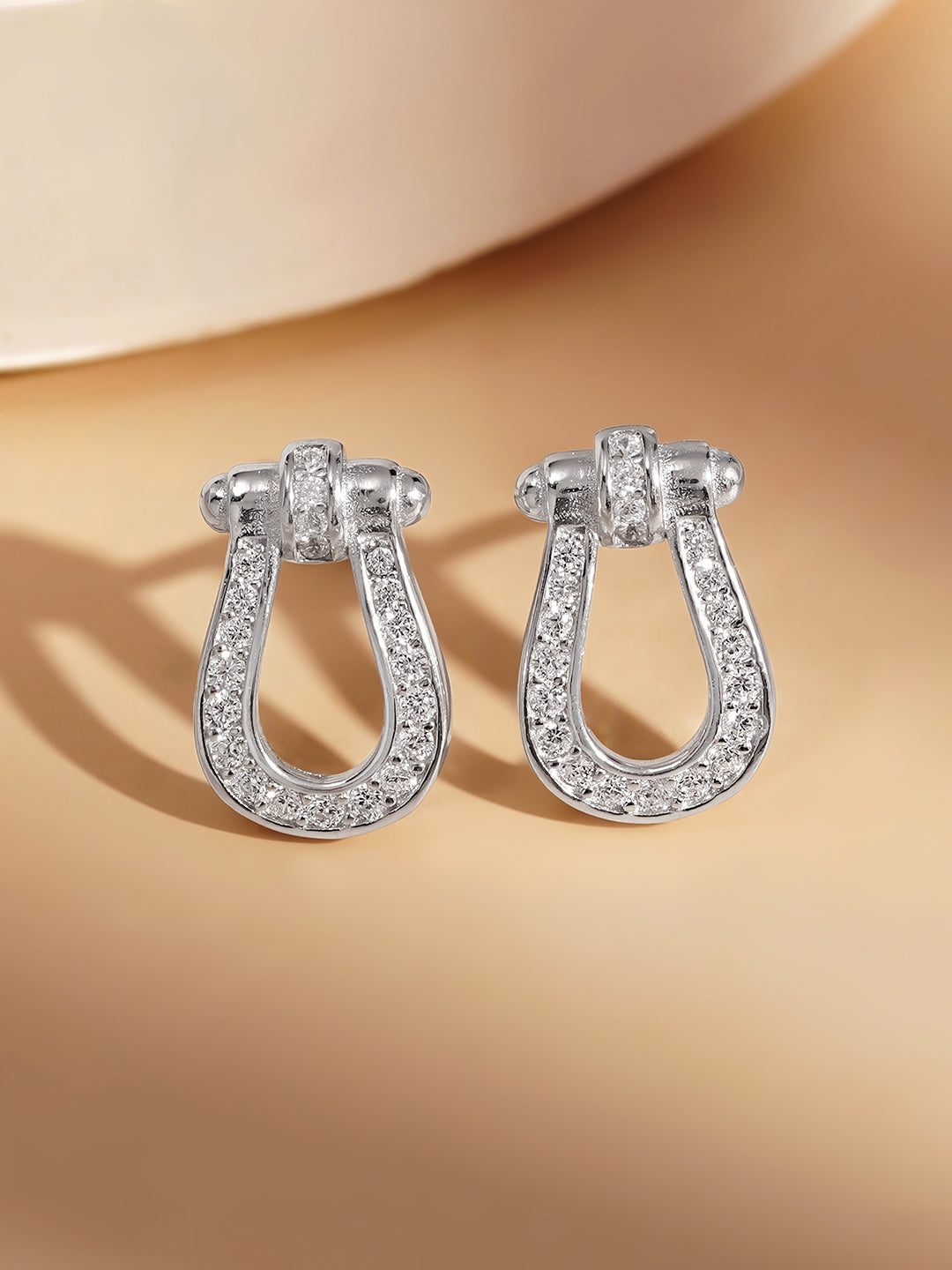 925 Fine Silver Zirconia U Shape Stud Earrings Length-1.2 cm : Width-1 cm