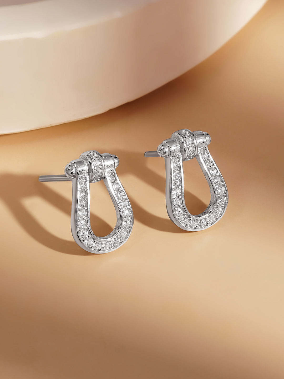 925 Fine Silver Zirconia U Shape Stud Earrings Length-1.2 cm : Width-1 cm