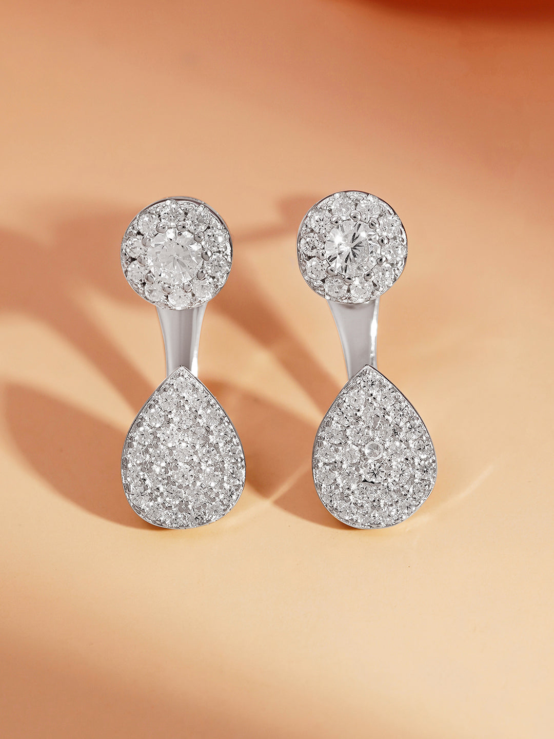 925 Fine Silver Zirconia Cluster Drop Earrings Length-2 cm : Width-1 cm