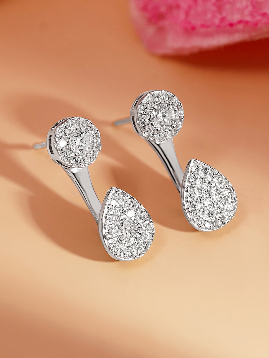 925 Fine Silver Zirconia Cluster Drop Earrings Length-2 cm : Width-1 cm