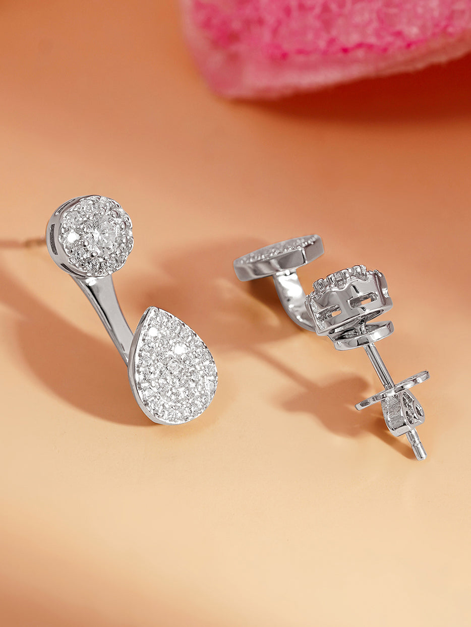 925 Fine Silver Zirconia Cluster Drop Earrings Length-2 cm : Width-1 cm