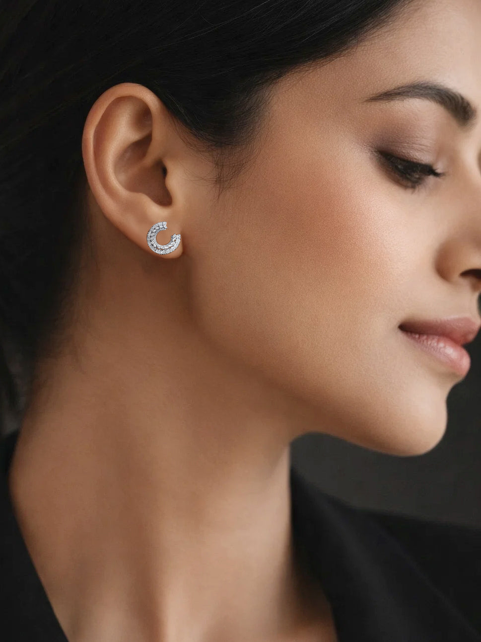 925 Fine Silver Zirconia Crescent Statement Stud Earrings Length-2.5 cm : Width-1.5 cm