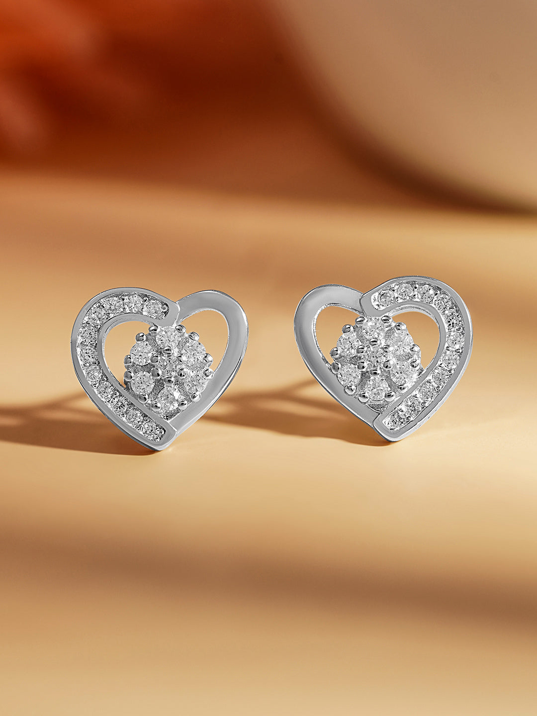925 Fine Silver Mini Heart Zirconia Stud Earrings Length-1 cm : Width-1 cm