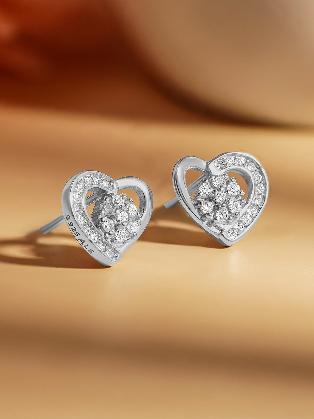 925 Fine Silver Mini Heart Zirconia Stud Earrings Length-1 cm : Width-1 cm