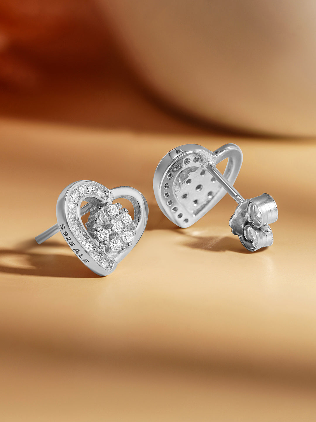 925 Fine Silver Mini Heart Zirconia Stud Earrings Length-1 cm : Width-1 cm
