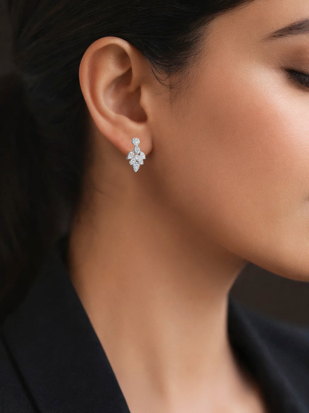 925 Fine Silver Blooming Zirconia Stud Earrings Length-1.5 cm : Width-0.7 cm