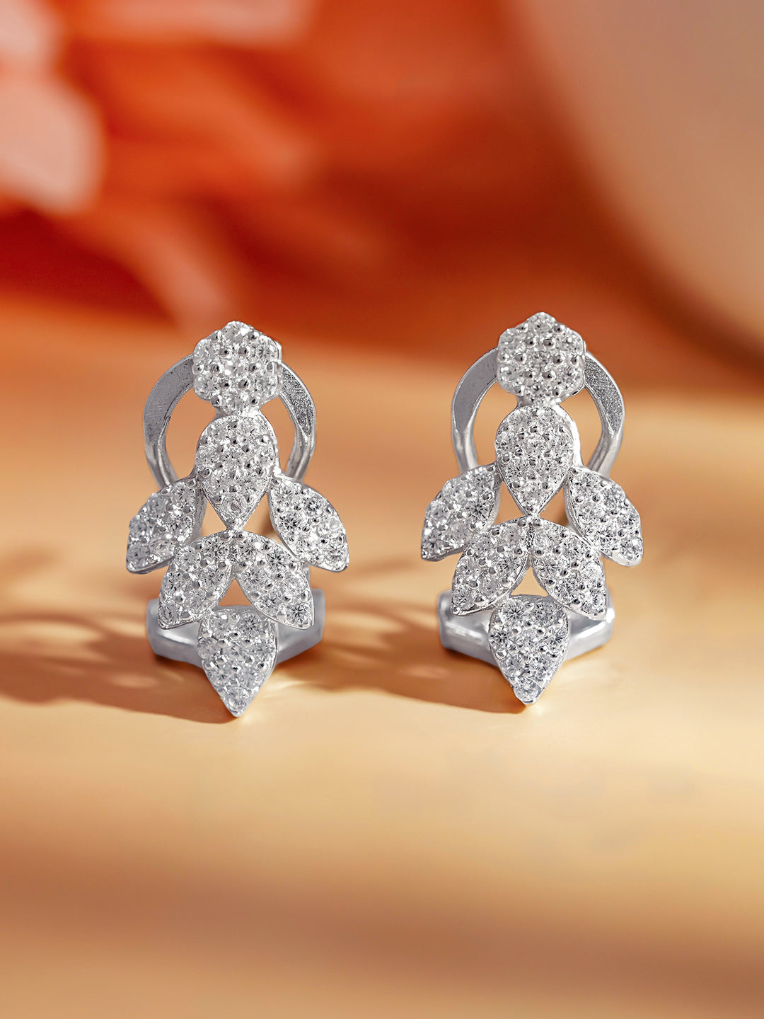 925 Fine Silver Blooming Zirconia Stud Earrings Length-1.5 cm : Width-0.7 cm
