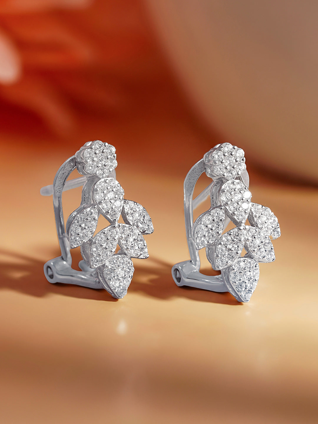 925 Fine Silver Blooming Zirconia Stud Earrings Length-1.5 cm : Width-0.7 cm