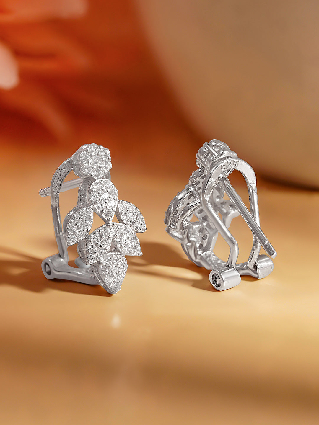 925 Fine Silver Blooming Zirconia Stud Earrings Length-1.5 cm : Width-0.7 cm