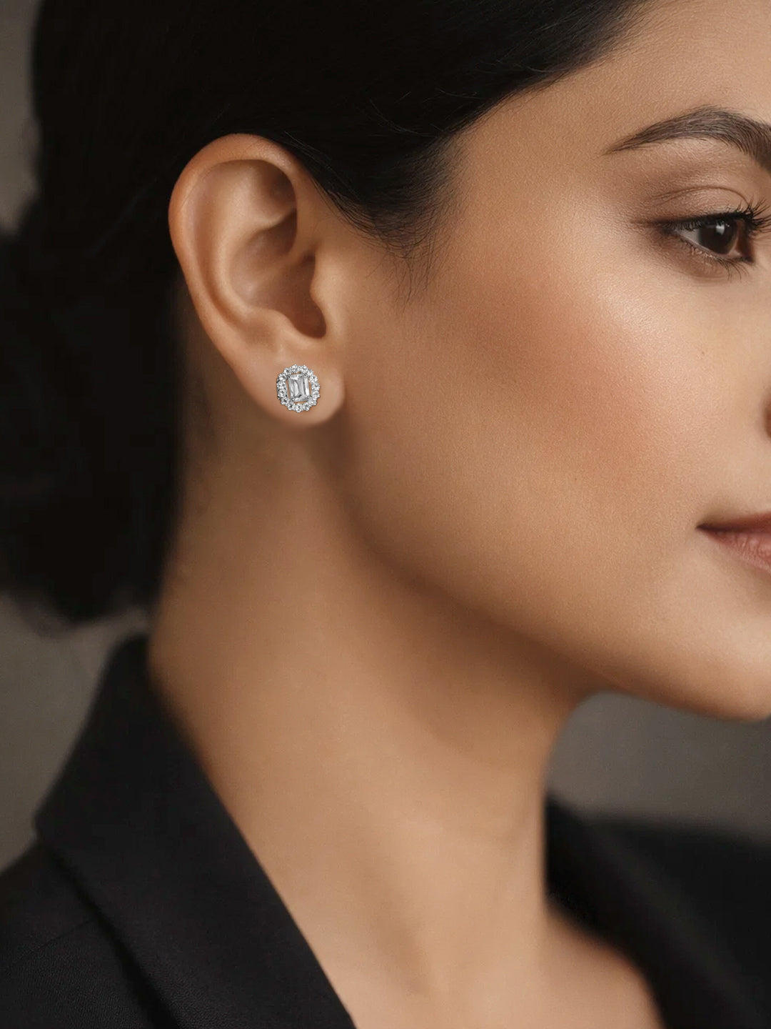 925 Fine Silver Crystal Cluster Stud Earrings Length-1.7 cm : Width-1.7 cm