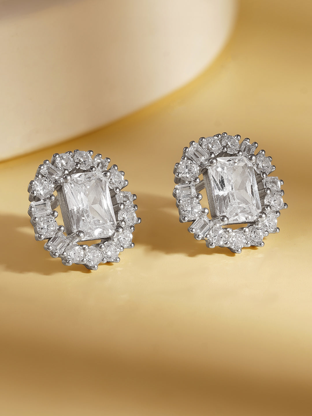 925 Fine Silver Crystal Cluster Stud Earrings Length-1.7 cm : Width-1.7 cm