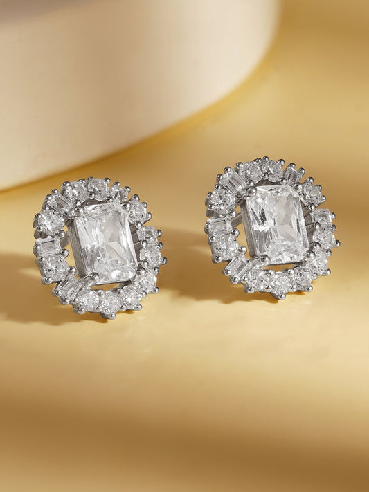 925 Fine Silver Crystal Cluster Stud Earrings Length-1.7 cm : Width-1.7 cm