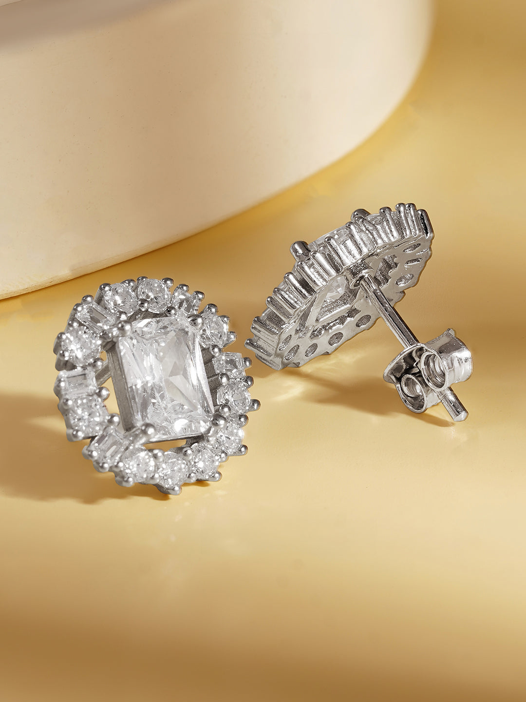 925 Fine Silver Crystal Cluster Stud Earrings Length-1.7 cm : Width-1.7 cm