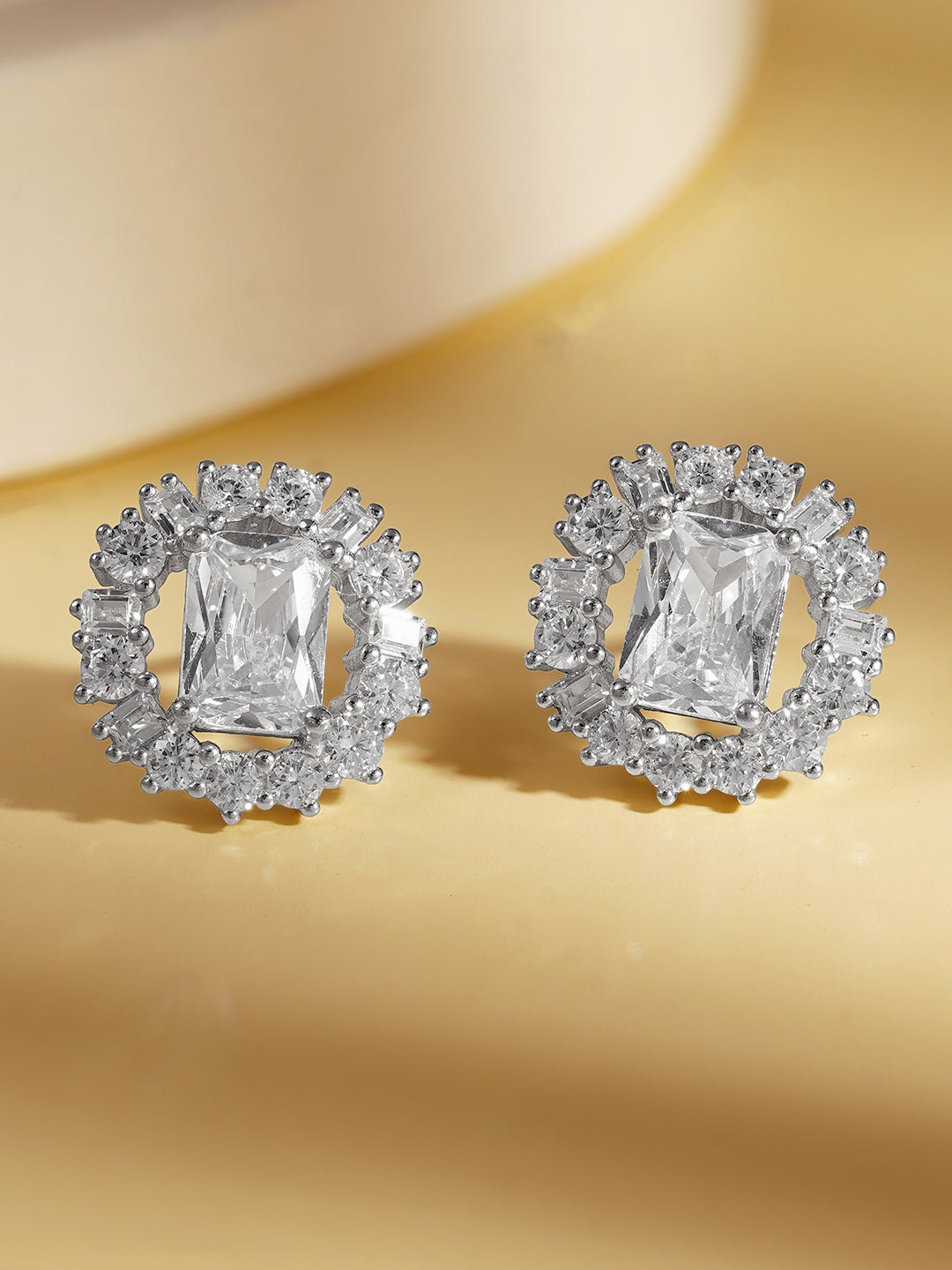 925 Fine Silver Crystal Cluster Stud Earrings Length-1.7 cm : Width-1.7 cm