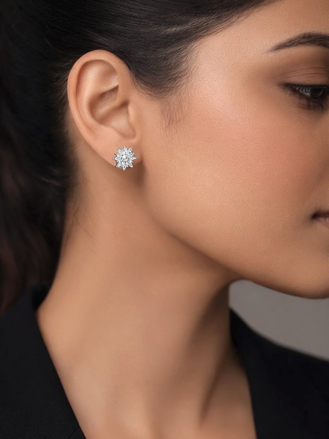 925 Fine Silver Mini Crystal Stud Earrings Length-1 cm : Width-1 cm