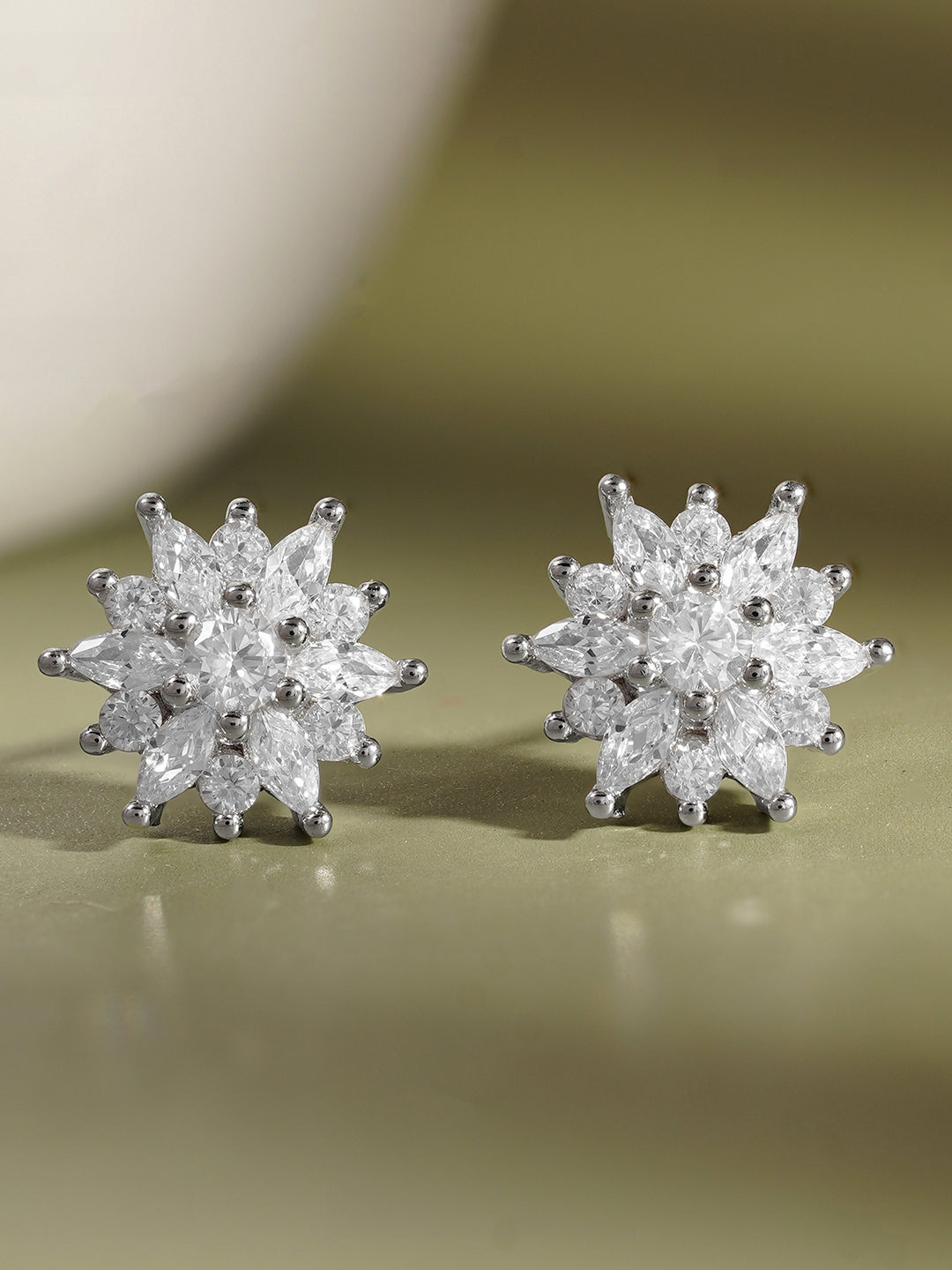 925 Fine Silver Mini Crystal Stud Earrings Length-1 cm : Width-1 cm