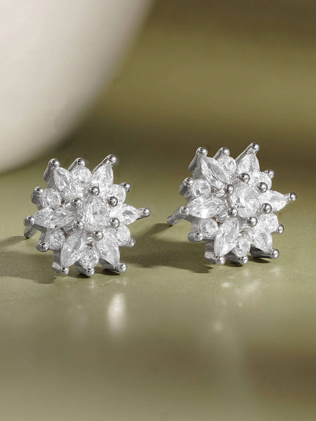 925 Fine Silver Mini Crystal Stud Earrings Length-1 cm : Width-1 cm