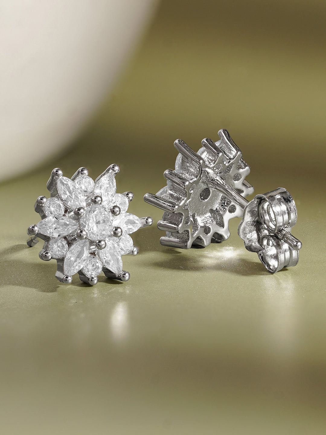 925 Fine Silver Mini Crystal Stud Earrings Length-1 cm : Width-1 cm