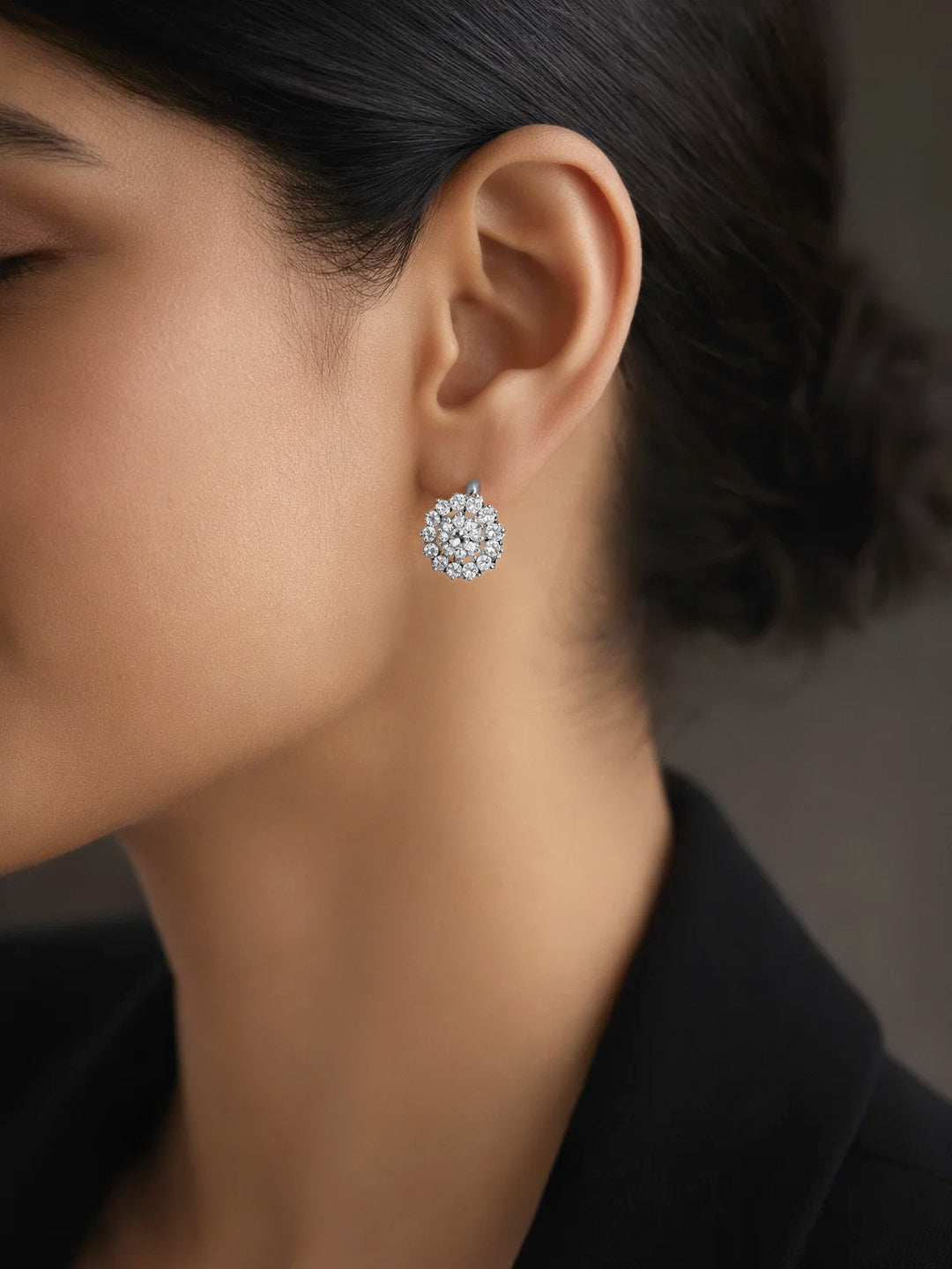 925 Fine Silver Zirconia Halo Drop Earrings Length-2 cm : Width-1 cm