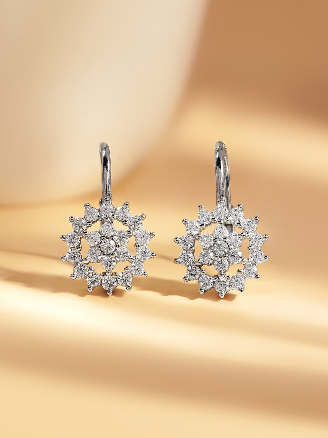 925 Fine Silver Zirconia Halo Drop Earrings Length-2 cm : Width-1 cm