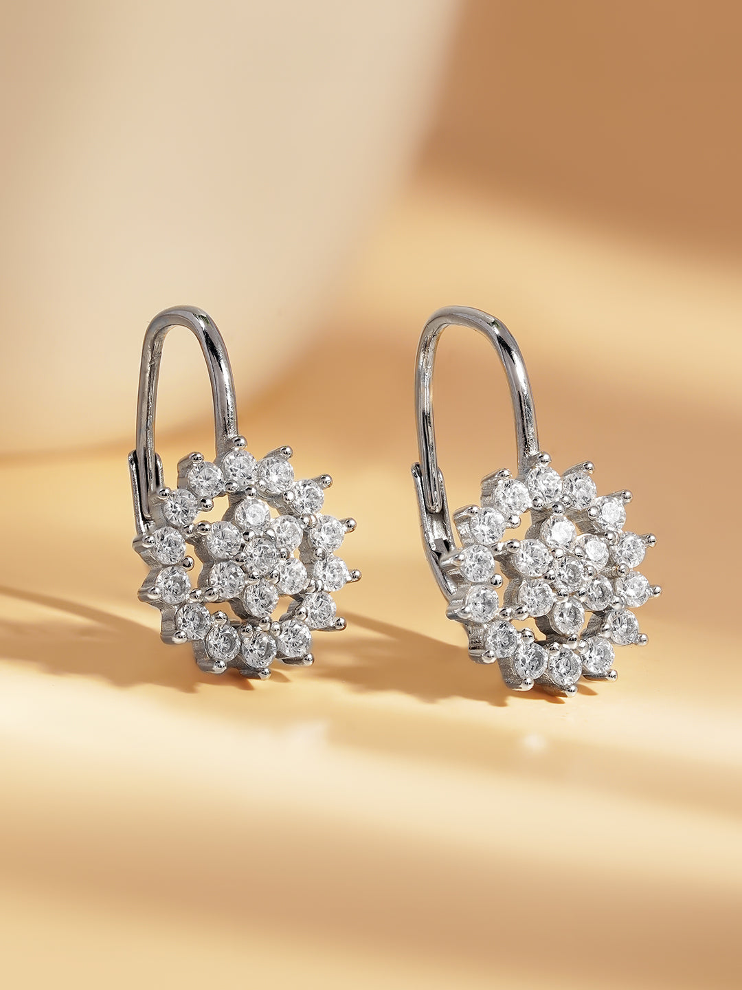 925 Fine Silver Zirconia Halo Drop Earrings Length-2 cm : Width-1 cm