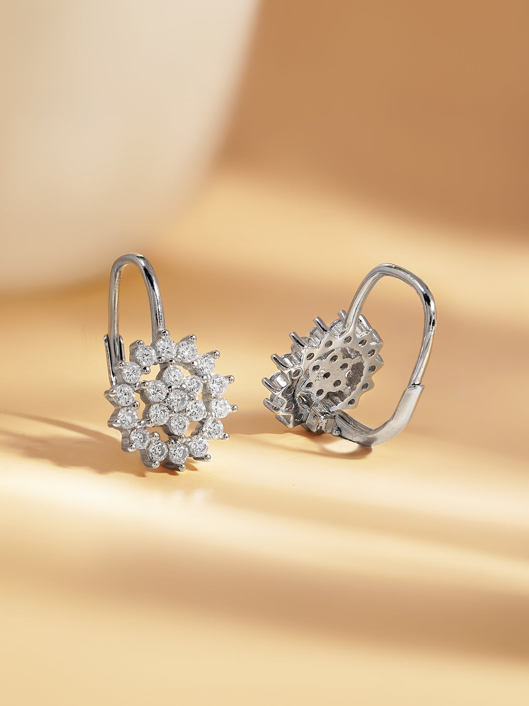925 Fine Silver Zirconia Halo Drop Earrings Length-2 cm : Width-1 cm