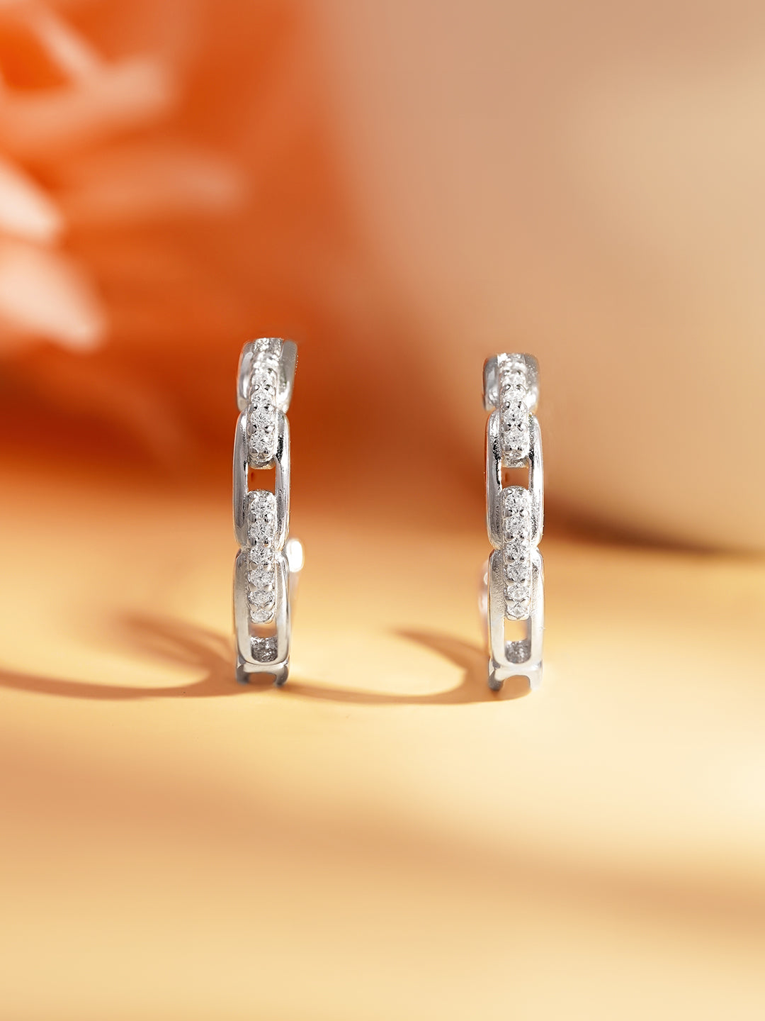 925 Fine Silver Minimal Crystal Half-Hoop Earrings Length-2 cm : Width-0.3 cm